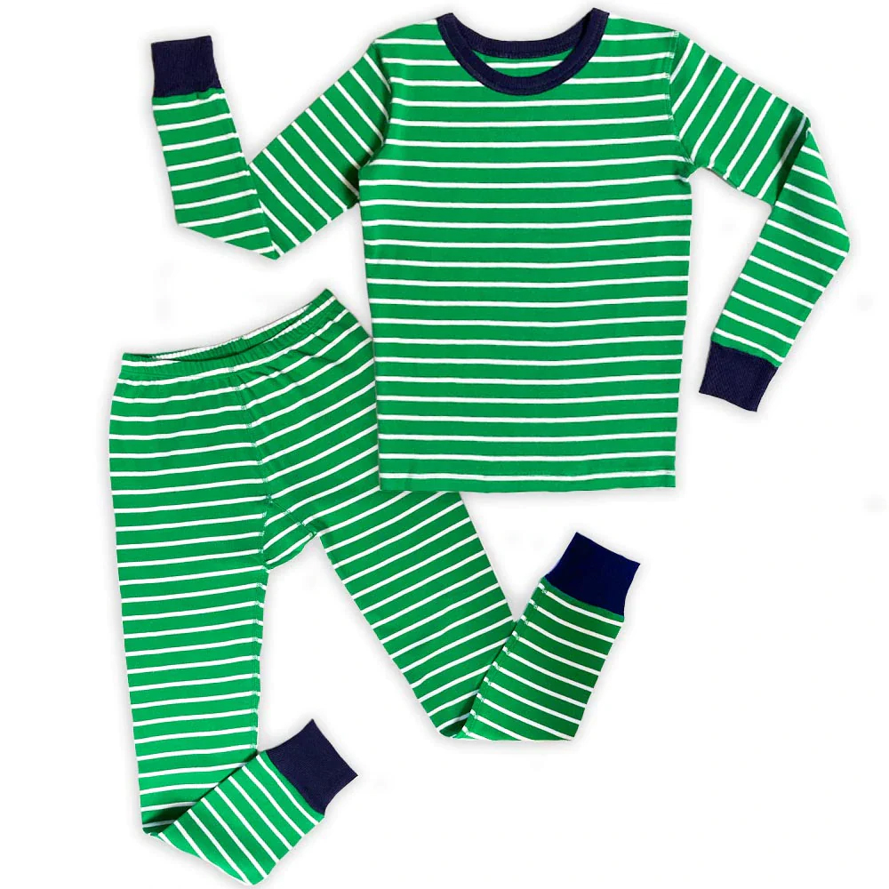 Mightly Boys Green Stripe 2-piece Pajamas size: 6-14 Years